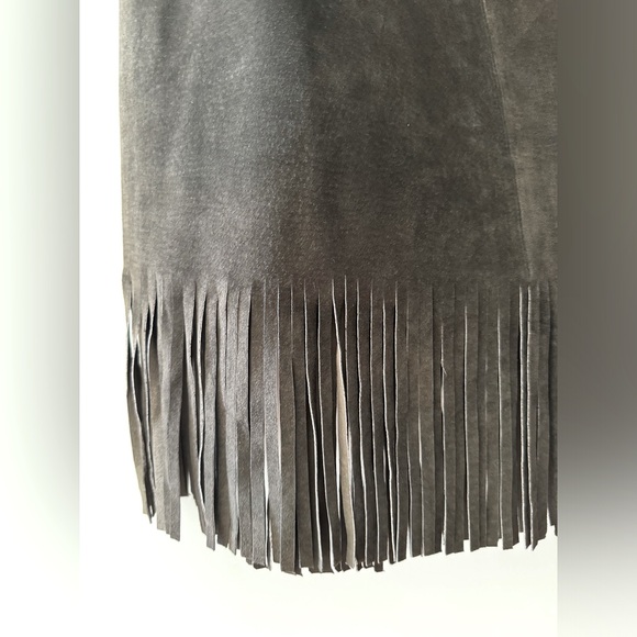 NWT Vintage MARGARET GODFREY Brown Washable Leather Suede Fringe Midi Skirt 10 - Picture 3 of 8